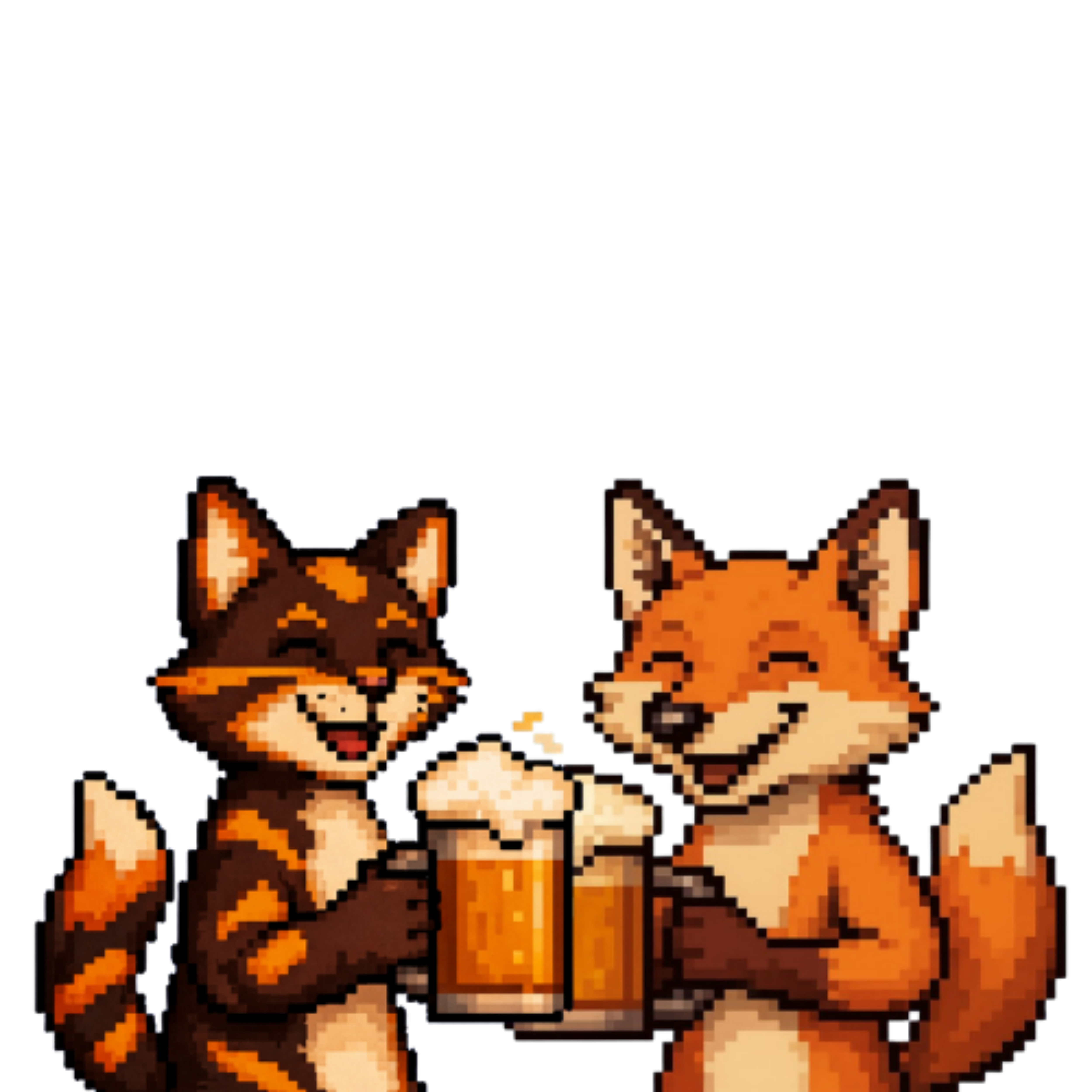 Cat and Fox drinking beer mascot logo